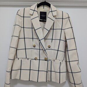 Cream and Black Plaid Suit Jacket